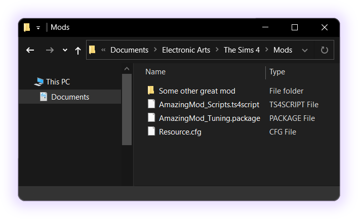 Файлы мода WickedWhimsMod в папке Mods — файлы .package и .ts4script